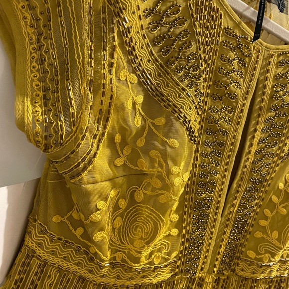 NWT Free People Yellow Beaded And Embroidered Dress - Picture 4 of 10